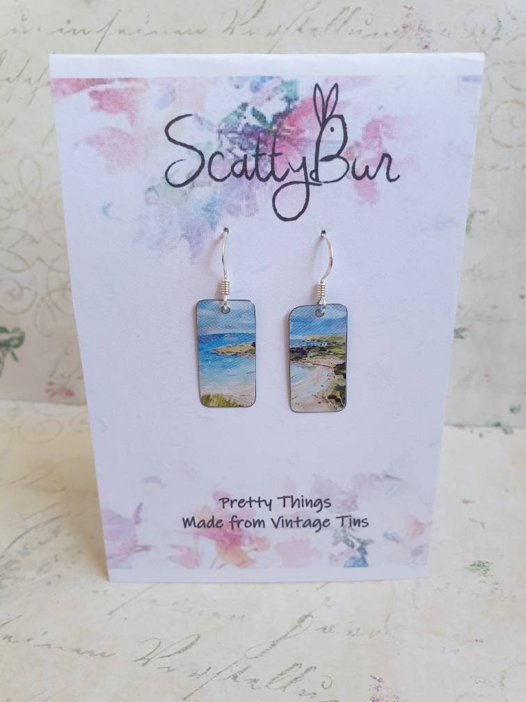 Daymer Bay Recycled Tin Earrings: Coastal Cornish Art, Sterling Silver