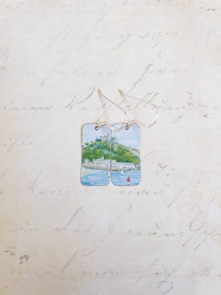 St Michael's Mount Earrings: Recycled Tin Cornish Coastal Art