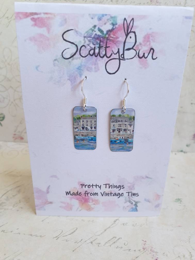 Padstow Harbour, Recycled Tin Earrings, Cornish Coastal, Sterling Silver
