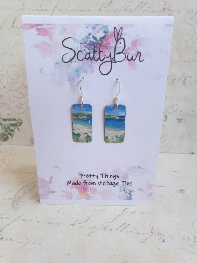 Bude Tin Earrings - Cornish Coastal - Summerleaze Beach Holiday - Sterling Silver - Recycled Tin