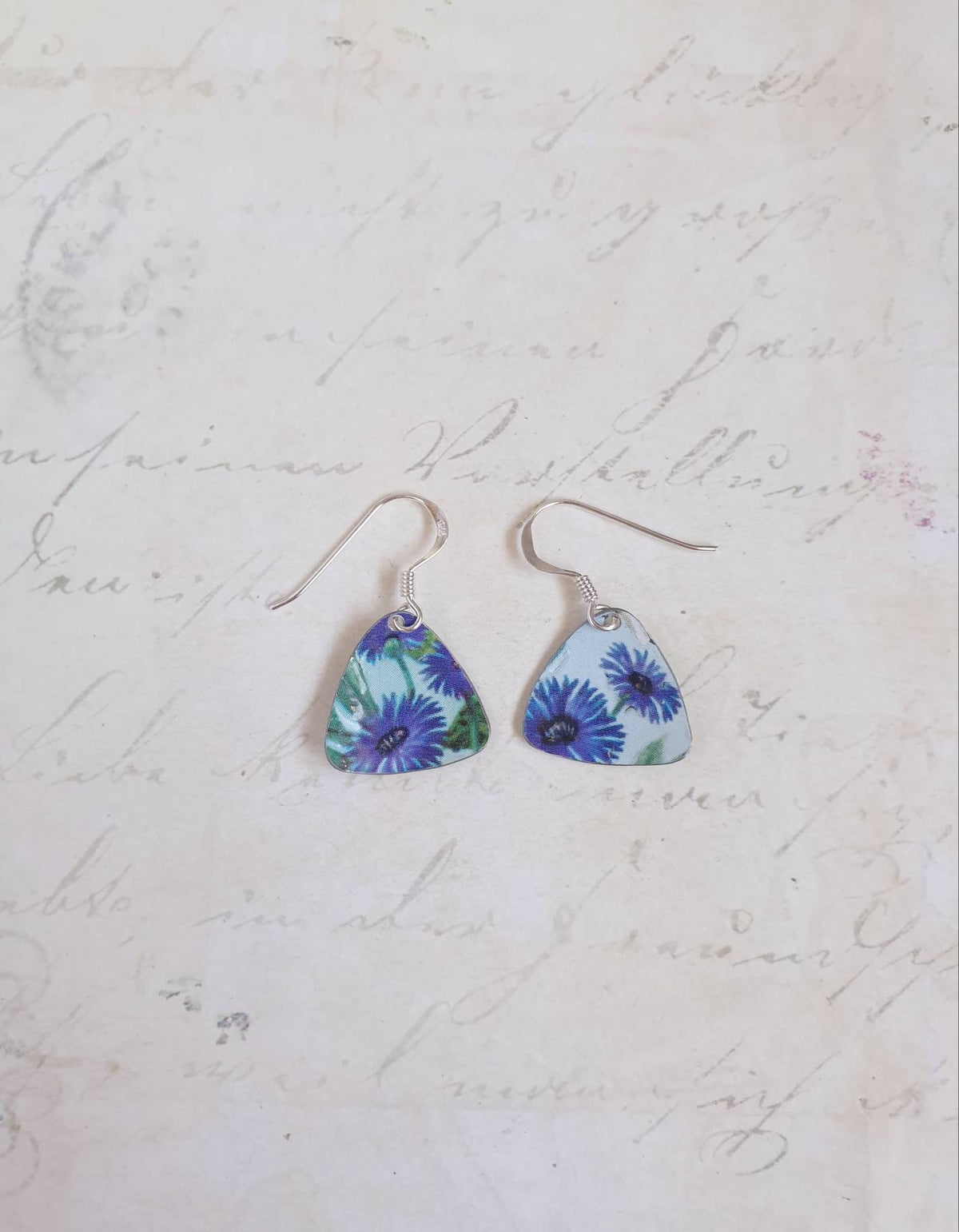 Upcycled Tin Earrings: 1963 Cornflower Design, Boho Style