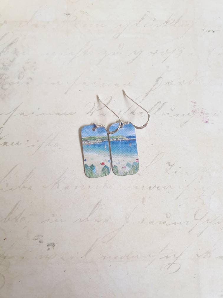 Bude Tin Earrings - Cornish Coastal - Summerleaze Beach Holiday - Sterling Silver - Recycled Tin