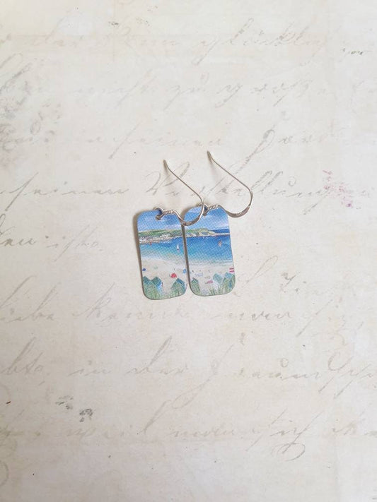 Bude Tin Earrings - Cornish Coastal - Summerleaze Beach Holiday - Sterling Silver - Recycled Tin