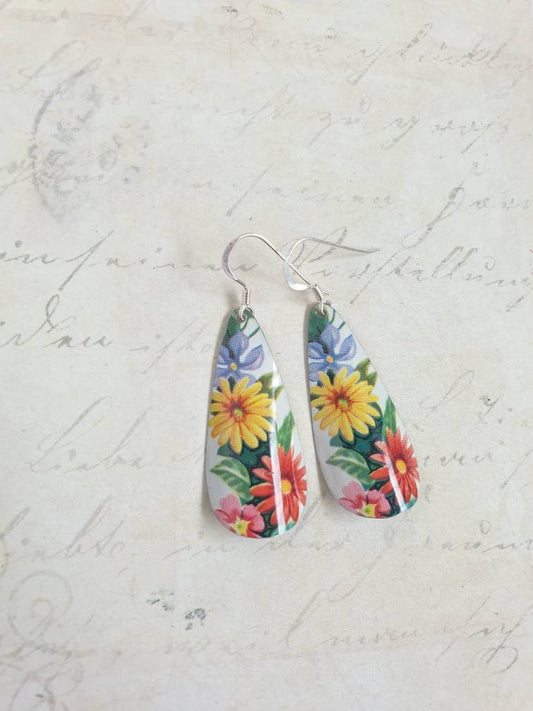 1963 Vintage Tin Floral Teardrop Earrings
