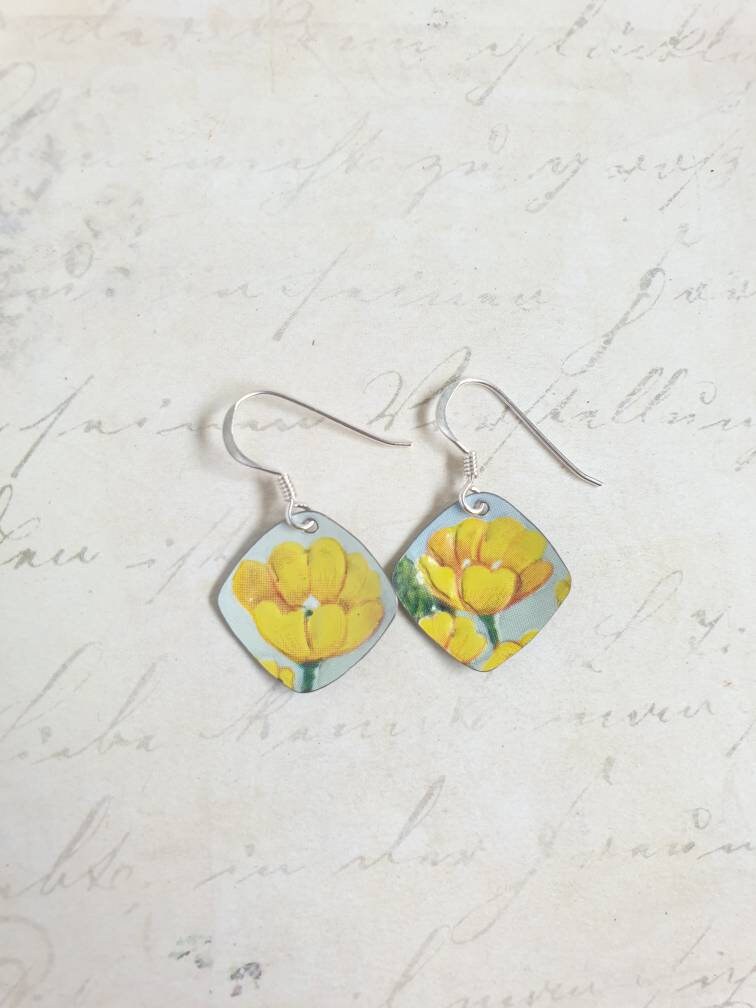 Vintage Buttercup Earrings: 1960s Biscuit Tin, Sterling Silver