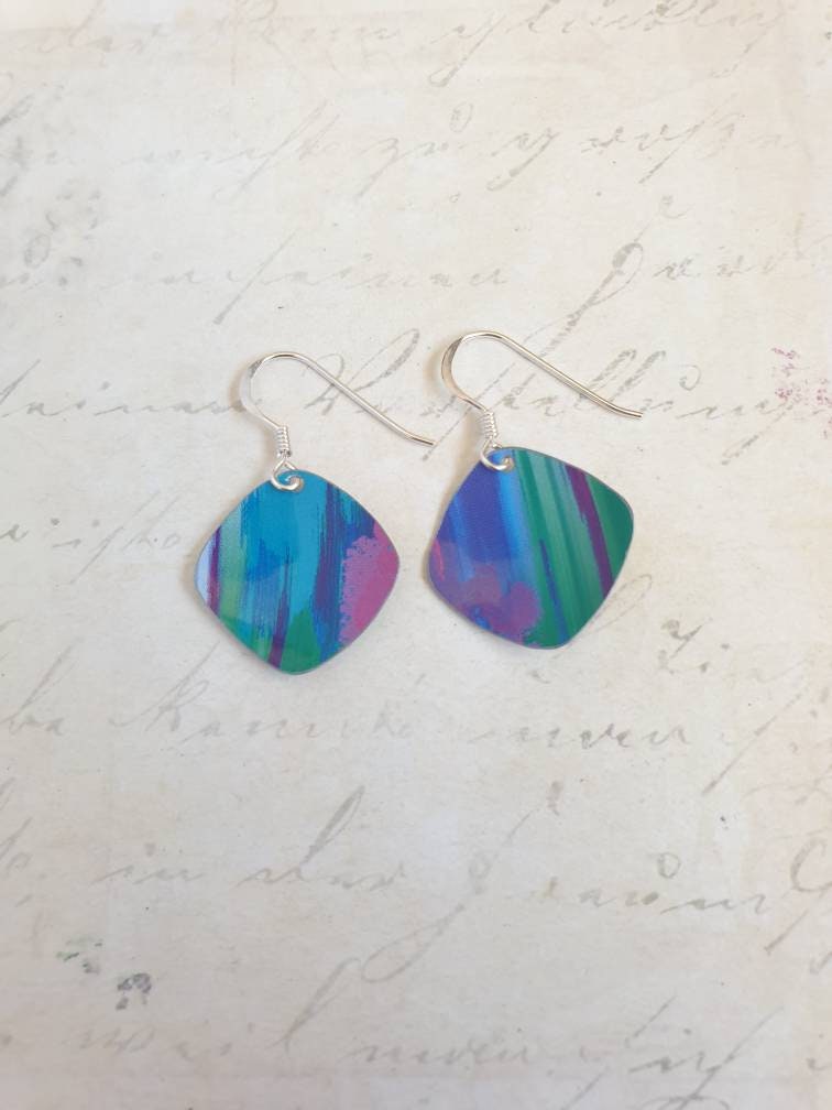Multi-coloured square earrings - ScattyBun - Recycled Tin Jewellery - 10th anniversary - Gifts Under 30 - Mother's Day Gift - Birthday
