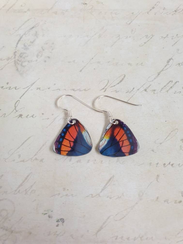 Vintage Tin Butterfly Earrings: 1960s Recycled Sterling Silver Jewelry