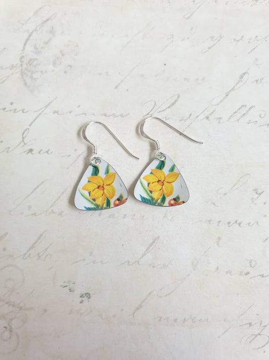 1960s Vintage Tin Yellow Floral Earrings