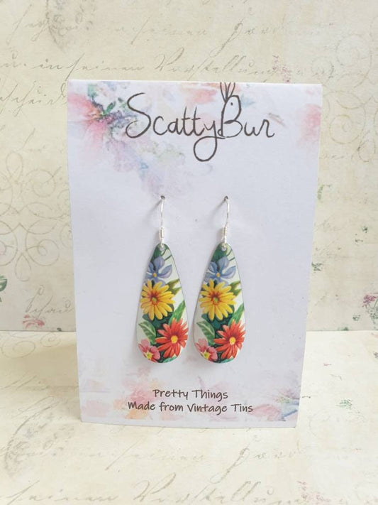 1963 Vintage Tin Floral Teardrop Earrings