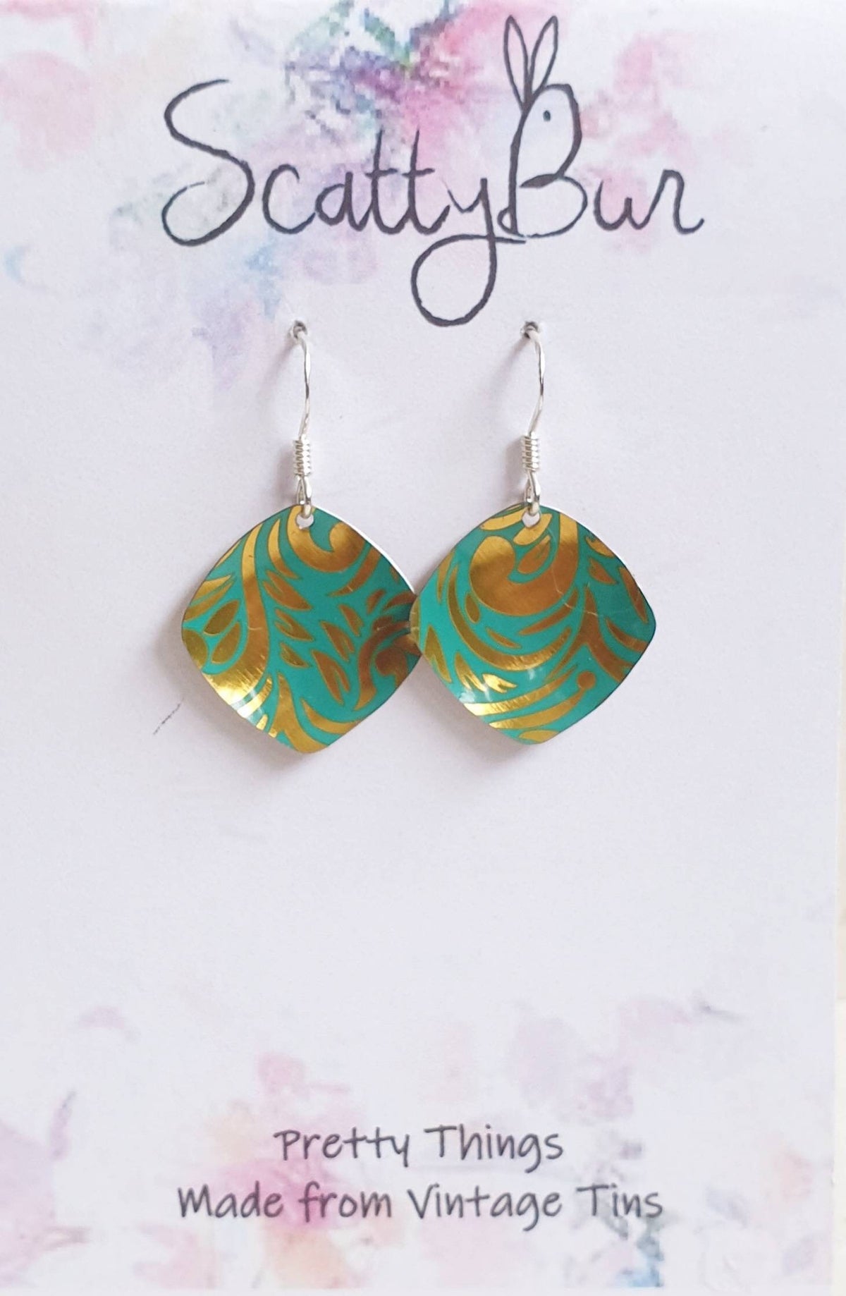 Upcycled Turquoise Tin Earrings: Sterling Silver