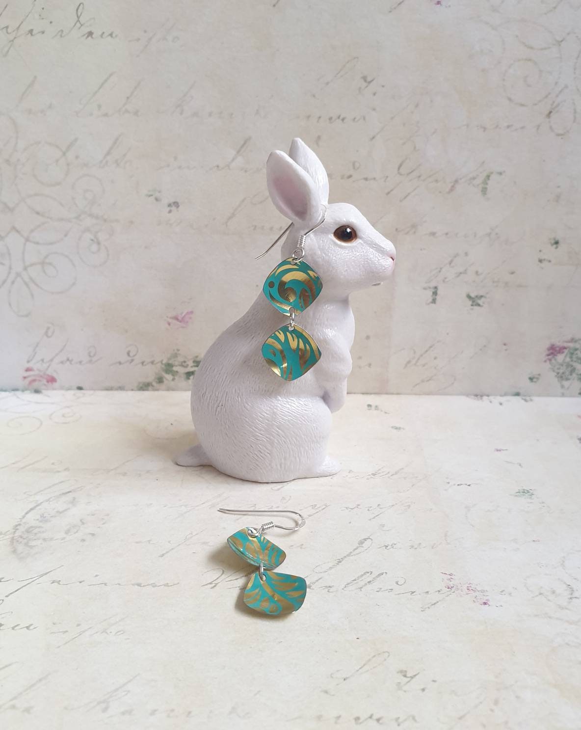 Turquoise Double-Drop Earrings: Recycled Tin & Sterling Silver