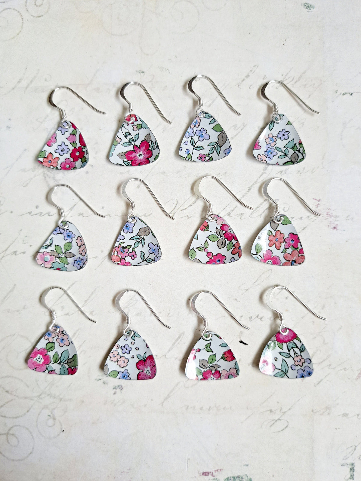 Ditsy Pink/Blue Floral Earrings (1pr) - Upcycled Gift Tin, Sterling Silver Hooks