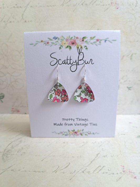 Ditsy Pink/Blue Floral Earrings (1pr) - Upcycled Gift Tin, Sterling Silver Hooks