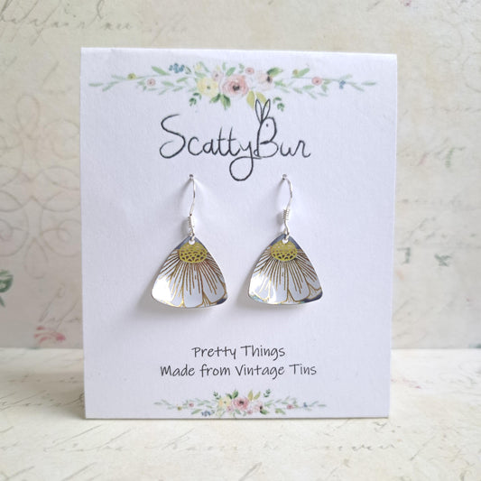 Chamomile Flower Earrings: Recycled Tin, Sterling Silver Hooks