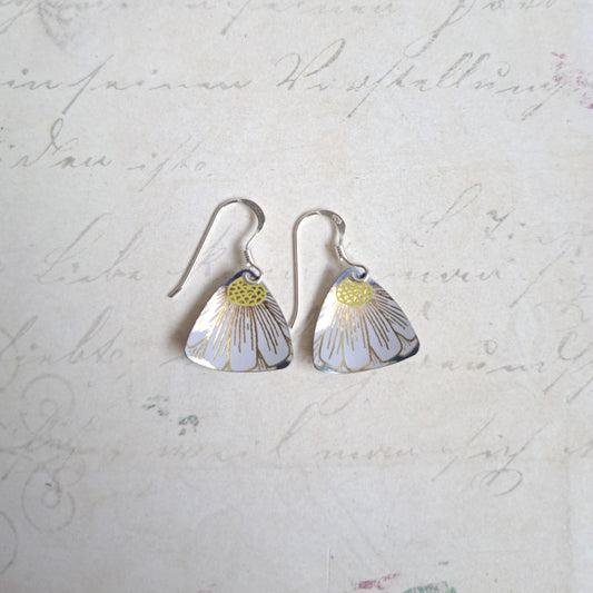 Chamomile Flower Earrings: Recycled Tin, Sterling Silver Hooks