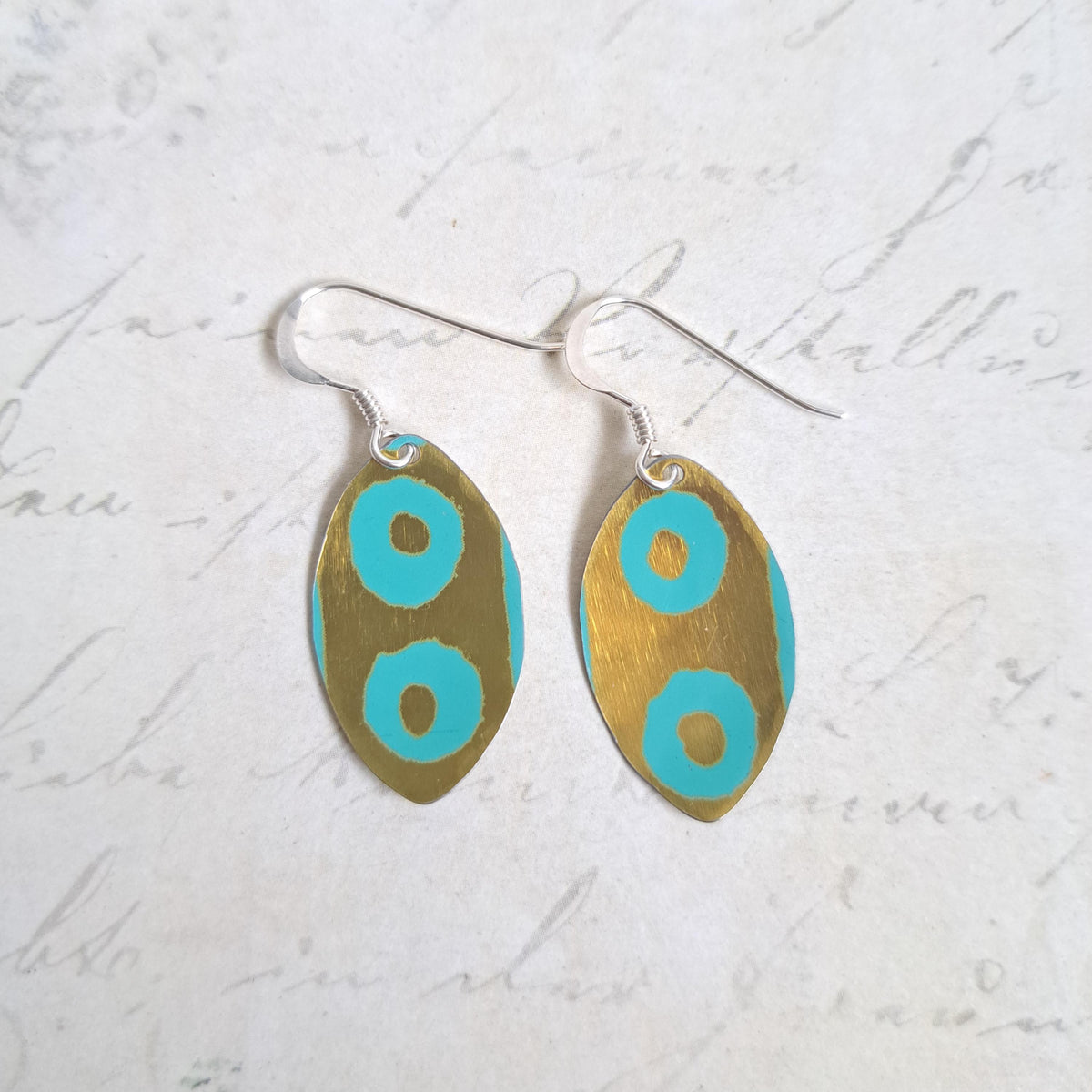 Oval turquoise spot earrings by ScattyBun Recycled Tin Jewellery 10th anniversary gifts under 30